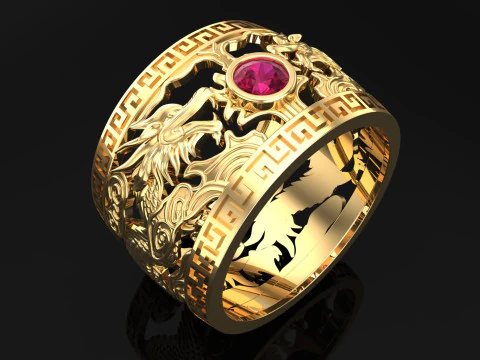Каблучка з драконом - кільце з подвійним драконом - чоловіче кільце - N717 3D Принт Модель