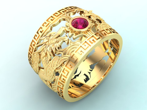 Dragon Ring - Twin Dragon Ring - Mens Ring - N717 3D Druckmodell