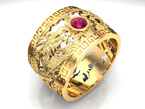 Dragon Ring - Twin Dragon Ring - Mens Ring - N717 3D Druckmodell