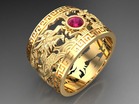 Dragon Ring - Twin Dragon Ring - Mens Ring - N717 3D Druckmodell