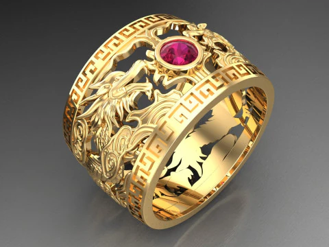 Dragon Ring - Twin Dragon Ring - Mens Ring - N717 3D Print Model
