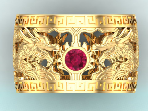 Dragon Ring - Twin Dragon Ring - Mens Ring - N717 3D Druckmodell