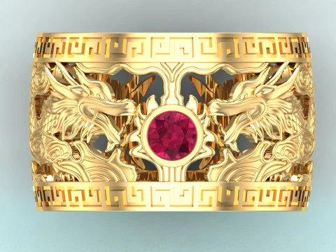Dragon Ring - Twin Dragon Ring - Mens Ring - N717 3D Print Model
