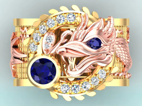 Каблучка з драконом - Чоловіча каблучка з драконом - Чоловіча каблучка - N821 3D Принт Модель