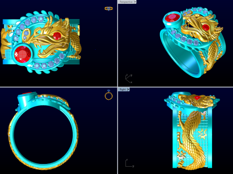 Dragon Ring - Mens Dragon Ring - Mens Ring - N821 Model do druku 3D