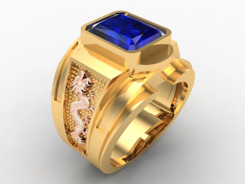 Dragon ring - Mens rectangular stone ring - Mens ring - N837 3D Print Model