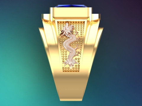 Dragon ring - Mens rectangular stone ring - Mens ring - N837 Modelo de Impressão 3D