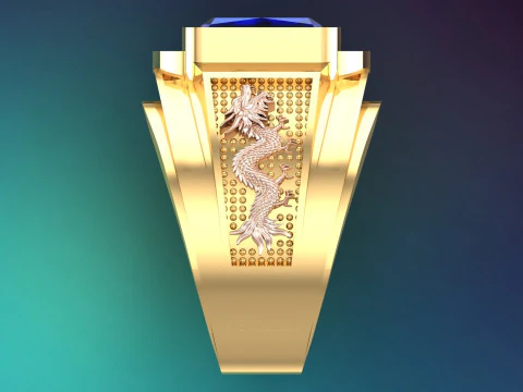 Dragon ring - Mens rectangular stone ring - Mens ring - N837 3D Print Model