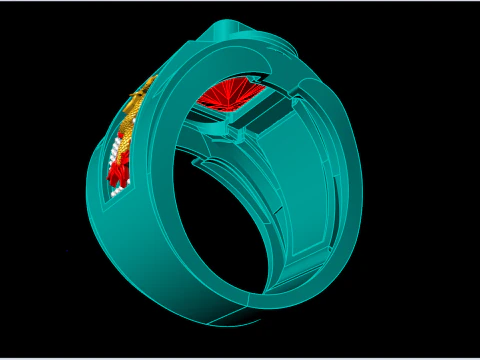 Dragon ring - Mens rectangular stone ring - Mens ring - N837 3D Print Model