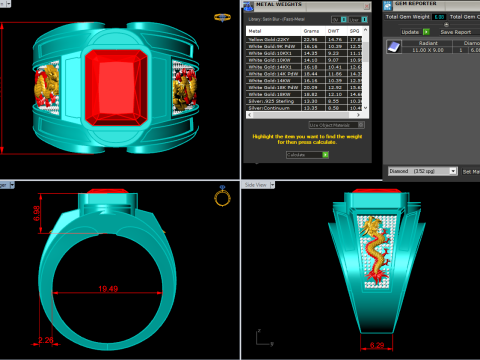 Dragon ring - Mens rectangular stone ring - Mens ring - N837 Modelo de Impressão 3D