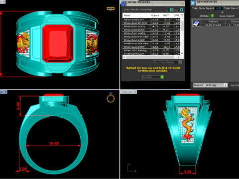 Dragon ring - Mens rectangular stone ring - Mens ring - N837 3D Print Model