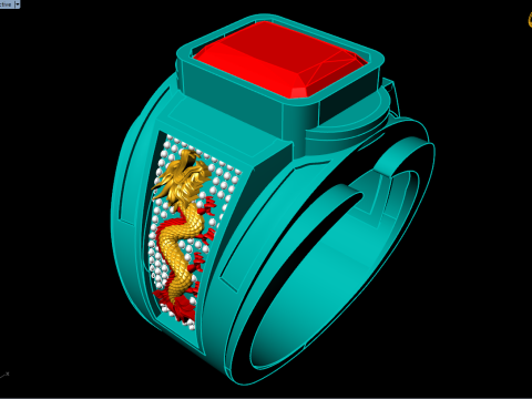 Dragon ring - Mens rectangular stone ring - Mens ring - N837 Modelo de Impressão 3D