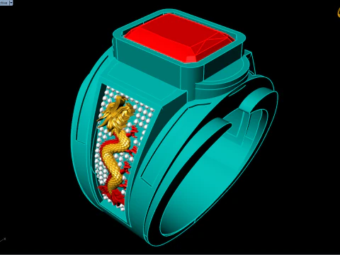 Dragon ring - Mens rectangular stone ring - Mens ring - N837 3D Print Model