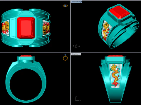 Dragon ring - Mens rectangular stone ring - Mens ring - N837 3D Print Model