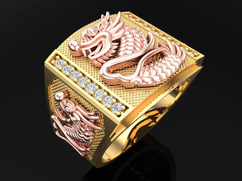 Каблучка з драконом - Чоловіча каблучка з драконом - Чоловіча каблучка - N907 3D Принт Модель