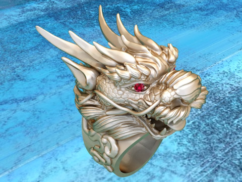 Dragon ring - Mens ring - Dragon head ring - N908 Model do druku 3D