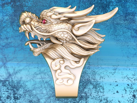 Dragon ring - Mens ring - Dragon head ring - N908 Model do druku 3D