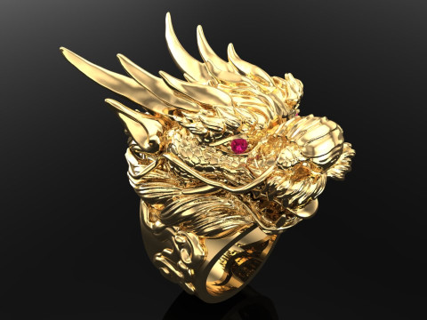 Dragon ring - Mens ring - Dragon head ring - N908 Model do druku 3D