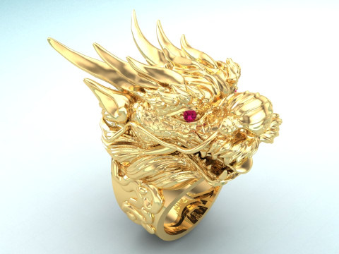 Dragon ring - Mens ring - Dragon head ring - N908 Model do druku 3D