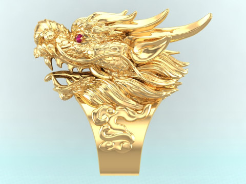 Dragon ring - Mens ring - Dragon head ring - N908 Model do druku 3D