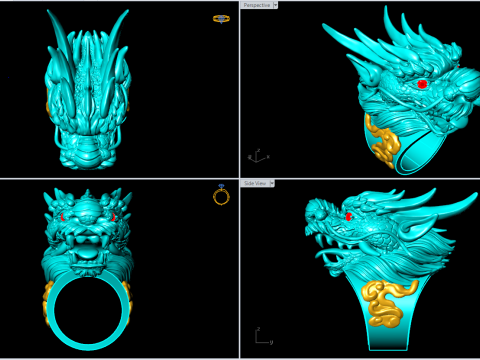 Dragon ring - Mens ring - Dragon head ring - N908 Model do druku 3D