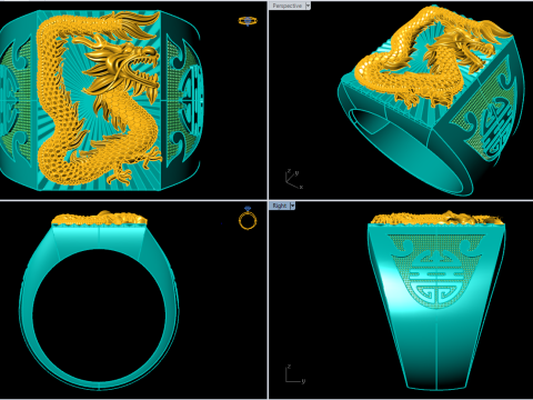 Dragon Ring - Mens Dragon Ring - Mens Ring - N918 3D Принт Модель