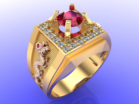 Dragon Ring - Mens Dragon Ring - Mens Ring - N941 3D Baskı Modeli