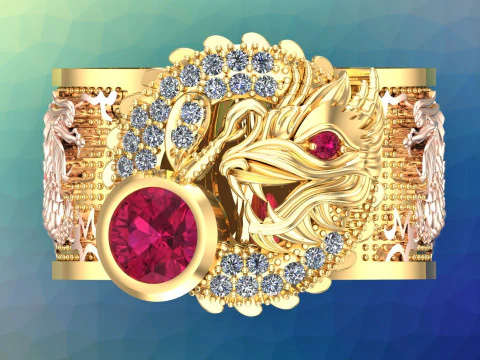 Каблучка з драконом - Чоловіча каблучка з драконом - Чоловіча каблучка - N957 3D Принт Модель