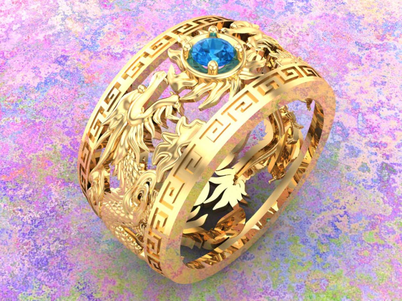 Каблучка з драконом - каблучка з двома драконами - чоловіча каблучка - N1003 3D Принт Модель .c4d .max .obj .3ds .fbx .stl .blend 