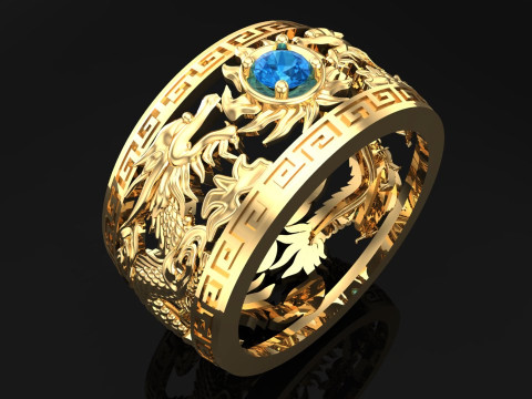 Dragon Ring - Twin Dragon Ring - Mens Ring - N1003 Modèles 3D en vedette