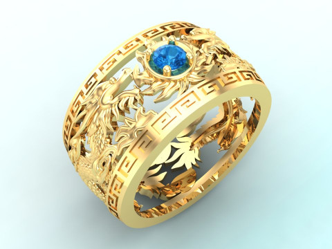 Dragon Ring - Twin Dragon Ring - Mens Ring - N1003 Modèles 3D en vedette