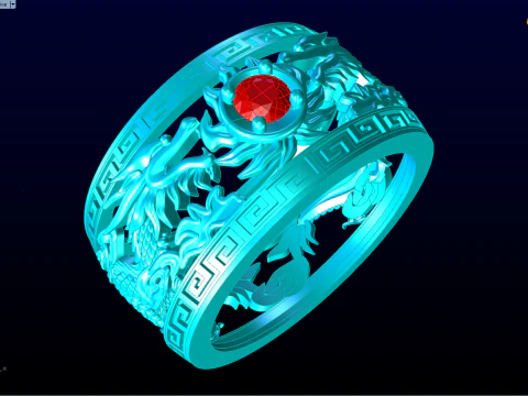 Каблучка з драконом - каблучка з двома драконами - чоловіча каблучка - N1003 3D Принт Модель