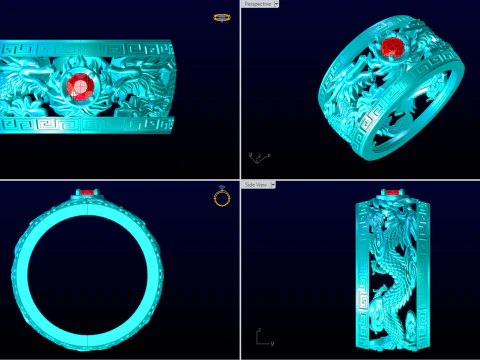 Каблучка з драконом - каблучка з двома драконами - чоловіча каблучка - N1003 3D Принт Модель