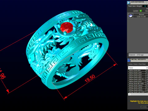 Каблучка з драконом - каблучка з двома драконами - чоловіча каблучка - N1003 3D Принт Модель