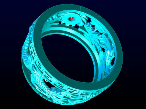 Каблучка з драконом - каблучка з двома драконами - чоловіча каблучка - N1003 3D Принт Модель