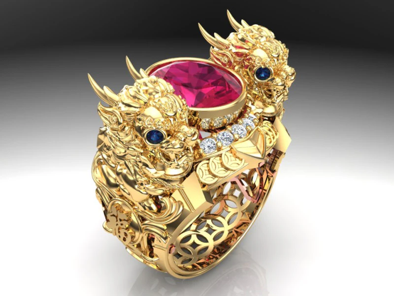 ユニコーン リング - 貔貅リング - メンズ オーバル ストーン リング - N1123 3Dプリントモデル .c4d .max .obj .3ds .fbx .stl .blend