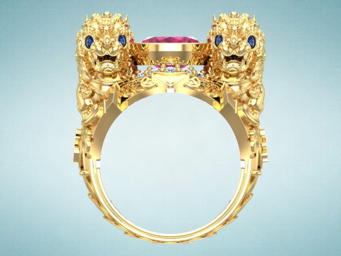 Unicorn ring - Pixiu ring - Mens oval stone ring - N1123 3D Принт Модель