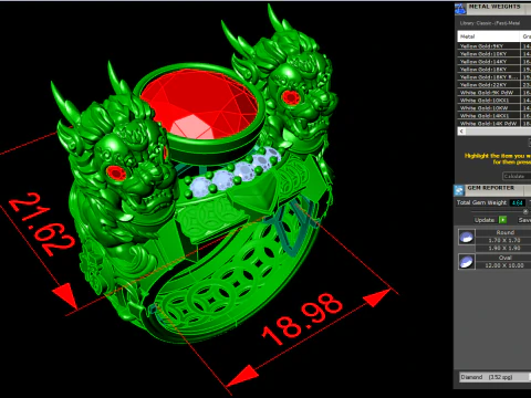 ユニコーン リング - 貔貅リング - メンズ オーバル ストーン リング - N1123 3Dプリントモデル