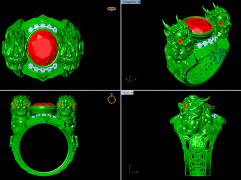ユニコーン リング - 貔貅リング - メンズ オーバル ストーン リング - N1123 3Dプリントモデル