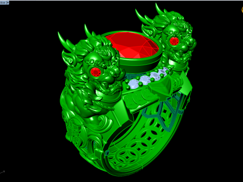 Unicorn ring - Pixiu ring - Mens oval stone ring - N1123 3D Принт Модель