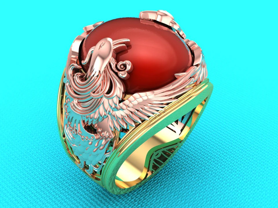 Phoenix ring - Mens oval stone ring - Mens ring - N958 3D Print Model .c4d .max .obj .3ds .fbx .stl .blend