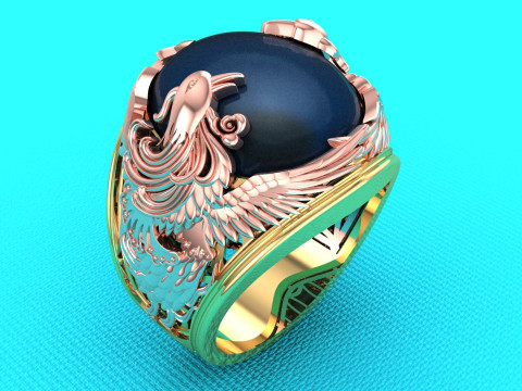 Phoenix ring - Mens oval stone ring - Mens ring - N958 Modelo de impresión 3D