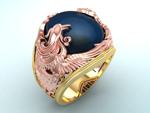 Phoenix ring - Mens oval stone ring - Mens ring - N958 Modelo de impresión 3D