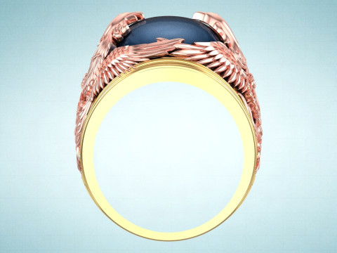 Phoenix ring - Mens oval stone ring - Mens ring - N958 Modelo de impresión 3D