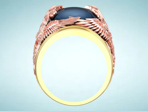 Phoenix ring - Mens oval stone ring - Mens ring - N958 3D Print Model