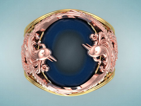Phoenix ring - Mens oval stone ring - Mens ring - N958 Modelo de impresión 3D