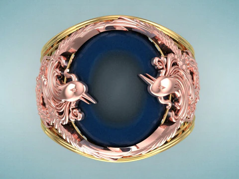 Phoenix ring - Mens oval stone ring - Mens ring - N958 3D Print Model
