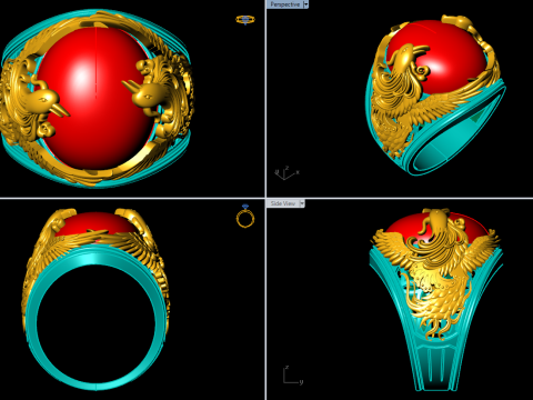 Phoenix ring - Mens oval stone ring - Mens ring - N958 Modelo de impresión 3D