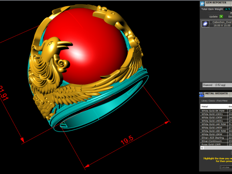 Phoenix ring - Mens oval stone ring - Mens ring - N958 Modelo de impresión 3D