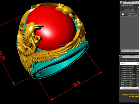 Phoenix ring - Mens oval stone ring - Mens ring - N958 3D Print Model